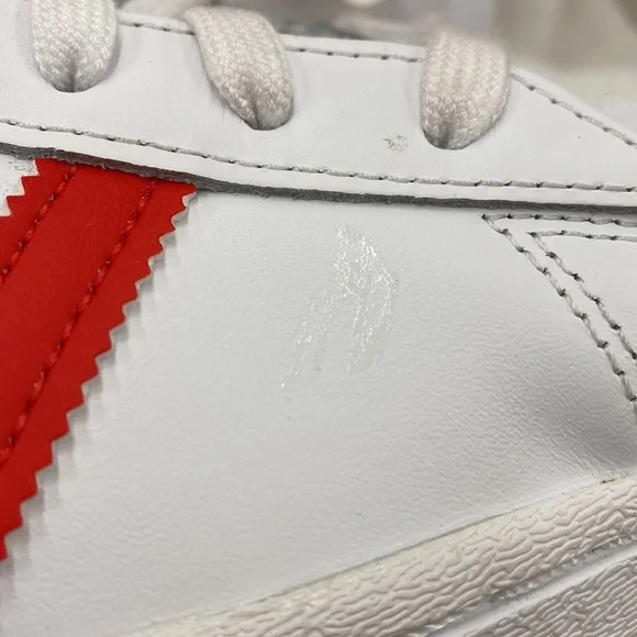 NWT Adidas Superstar Shoes Originals Sneakers Cloud White and Vivid Red - Size 9 - Picture 7 of 10